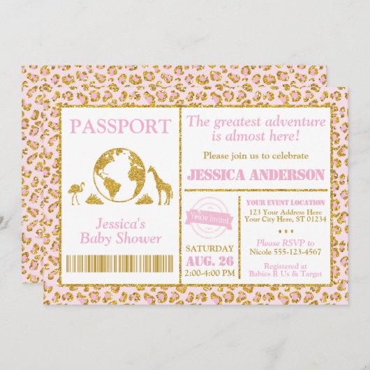 Safari Passport Baby shower Uitnodiging (Voorkant / Achterkant)