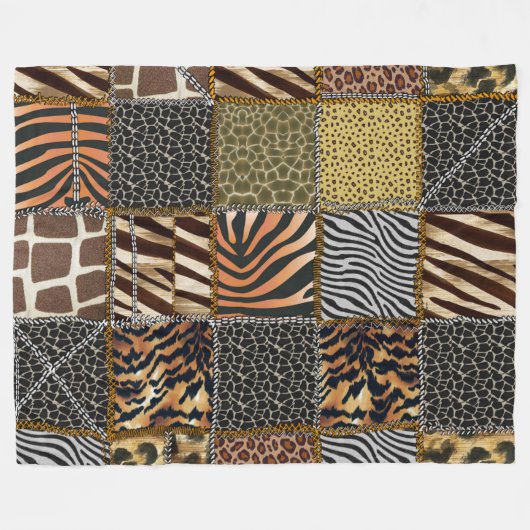 Safari patchwork Fleece Blanket, groot Deken (Voorkant (Horizontaal))