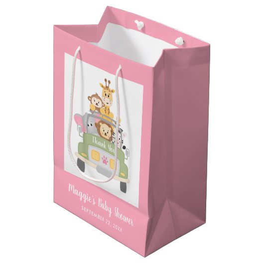 Safari Pink Baby Girl Shower Medium Cadeauzakje (Voorkant Gekanteld)