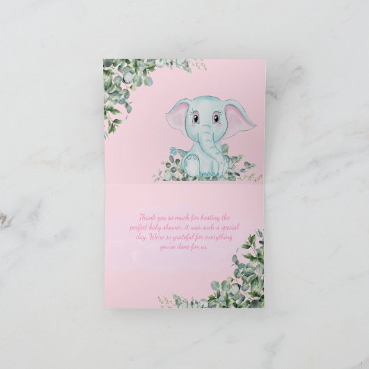 Safari Pink Elephant Eucalyptus Baby shower Bedankkaart (Binnen)