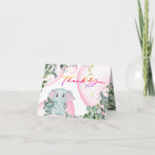 Safari Pink Elephant Eucalyptus Baby shower Bedankkaart (Voorkant)
