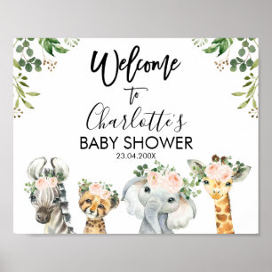 Safari Pink Floral Baby shower Welkom Poster