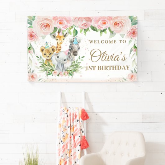 Safari Pink Floral Backdrop Oerwouden Spandoek (Insitu)