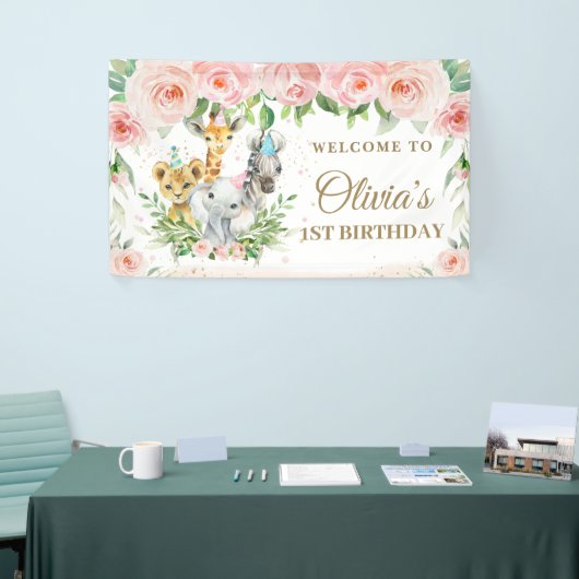 Safari Pink Floral Backdrop Oerwouden Spandoek (Beurs)
