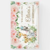 Safari Pink Floral Backdrop Oerwouden Spandoek (Verticaal)