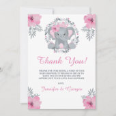 Safari Pink Floral Elephant Baby shower Hartelijk Bedankkaart (Voorkant)