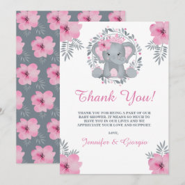Safari Pink Floral Elephant Baby shower Hartelijk Bedankkaart