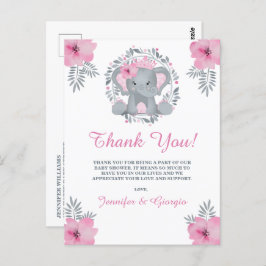 Safari Pink Floral Elephant Baby shower Hartelijk Briefkaart