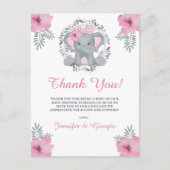 Safari Pink Floral Elephant Baby shower Hartelijk  Briefkaart (Voorkant)