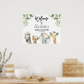 Safari Pink Floral Foliage Baby shower Welkom Poster (Keuken)