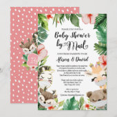 Safari Pink Floral Greenery Girl Shower per post i Kaart (Voorkant / Achterkant)