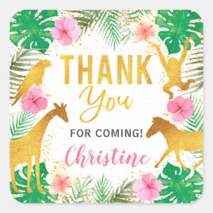 Safari Pink Floral Oerwoud Animals Vierkante Sticker