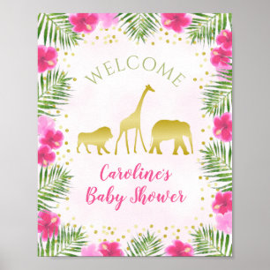 Safari Pink Gold Girl Baby shower Decor Welkom Poster