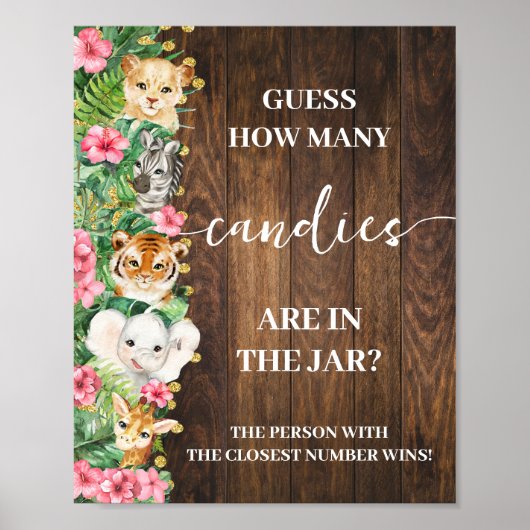 Safari Pink Rustic How many Candies Shower Game Poster (Voorkant)