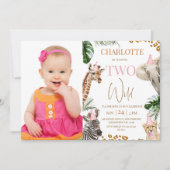 Safari Pink Two Wild 2e verjaardag Kaart (Voorkant)