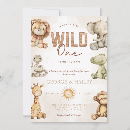  Safari Plush Baby shower Uitnodiging (Voorkant)