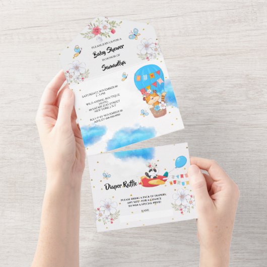 Safari proefdieren warmloperballonfeest oerwoud all in one uitnodiging (Afscheurbaar)