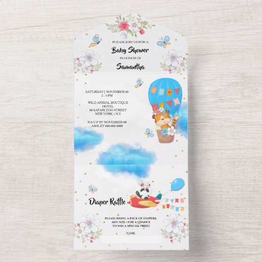 Safari proefdieren warmloperballonfeest oerwoud all in one uitnodiging (Binnen)