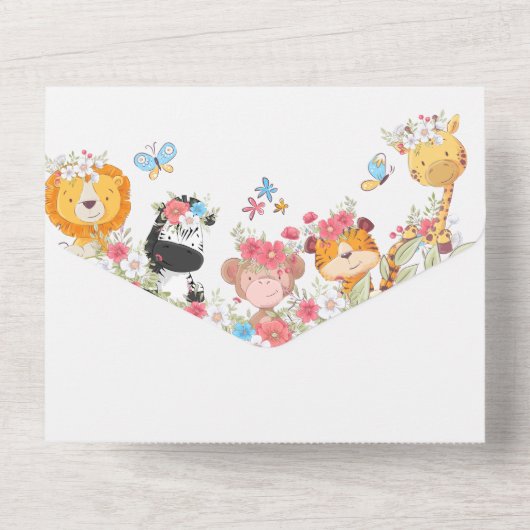 Safari proefdieren warmloperballonfeest oerwoud all in one uitnodiging (Achterkant)