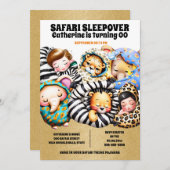 Safari pyjama wilde dieren slaapfeestje kaart (Voorkant / Achterkant)