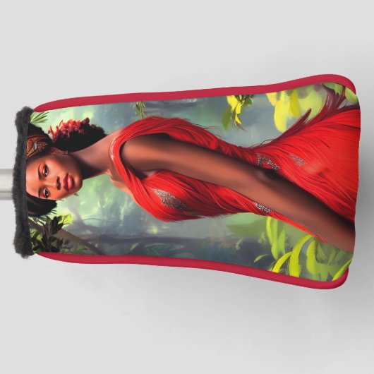 Safari Queen: Majestueuze Afrikaanse Vrouw Rode Ve Golfheadcover (Voorkant)