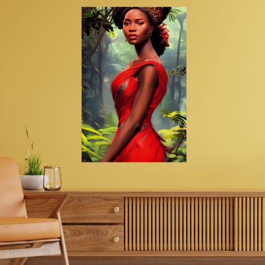 Safari Queen: Majestueuze Afrikaanse Vrouw Rode Ve Poster (Woonkamer 2)