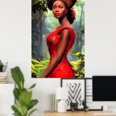 Safari Queen: Majestueuze Afrikaanse Vrouw Rode Ve Poster (Thuiskantoor)