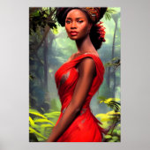 Safari Queen: Majestueuze Afrikaanse Vrouw Rode Ve Poster (Voorkant)