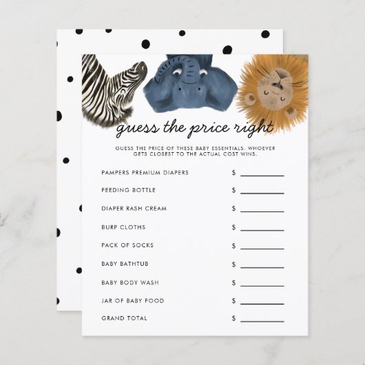 Safari raad het Baby shower met de juiste prijs (Voorkant / Achterkant)