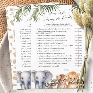 Safari Raad wie mama of papa, Baby shower spel