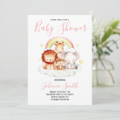 Safari Rainbow Cute Baby shower Uitnodiging (Staand voorkant)