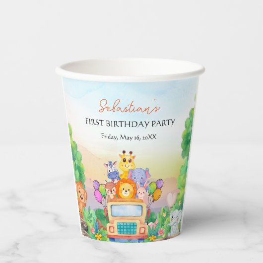 Safari Ride Jungle Fun Style Birthday Party Cups Papieren Bekers (Voorkant)