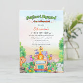 Safari Ride Theme – Wild One 1st Birthday Baby Boy Kaart (Staand voorkant)