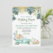 Safari rijden door verjaardagsparade Uitnodiging (Staand voorkant)