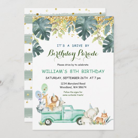Safari rijden door verjaardagsparade Uitnodiging (Voorkant / Achterkant)