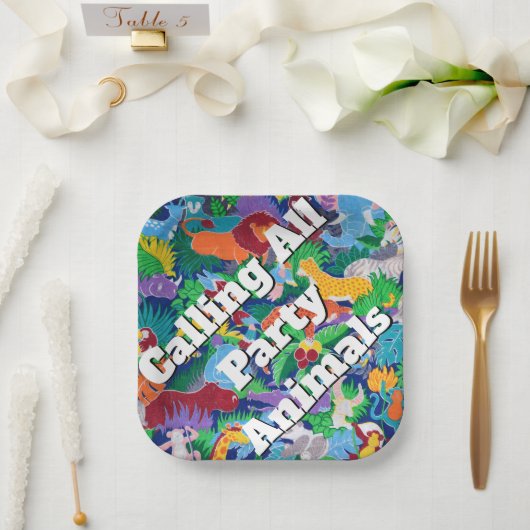 Safari roept alle feestdieren kleurrijk papieren bordje (Huwelijk)