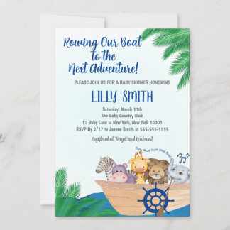Safari Row Your Boat Baby shower Invitation Kaart