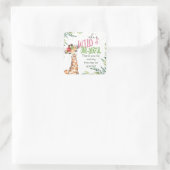 Safari Roze Giraffe Wild Een 1e verjaardagsfeestje Vierkante Sticker (Tas)