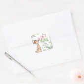 Safari Roze Giraffe Wild Een 1e verjaardagsfeestje Vierkante Sticker (Envelop)