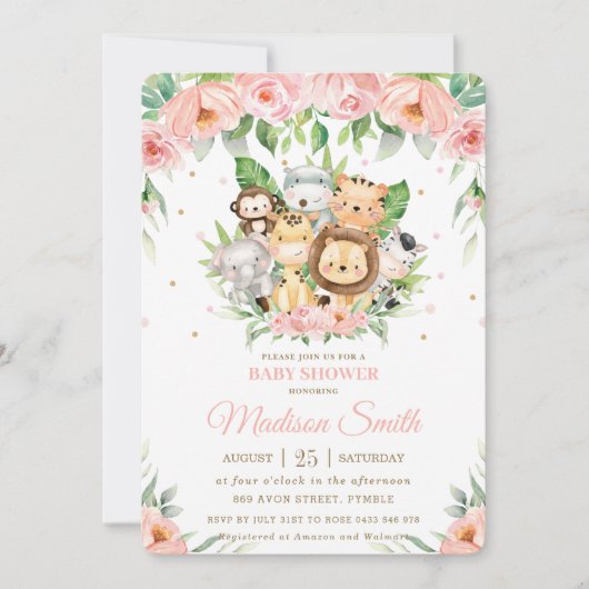 Safari Roze Oerwoud Baby shower Kaart (Voorkant)