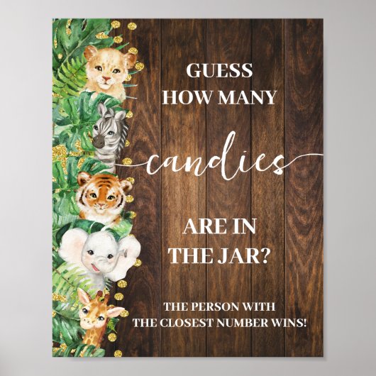 Safari Rustic Hoeveel Snoepjes Douche Game Sign Poster (Voorkant)