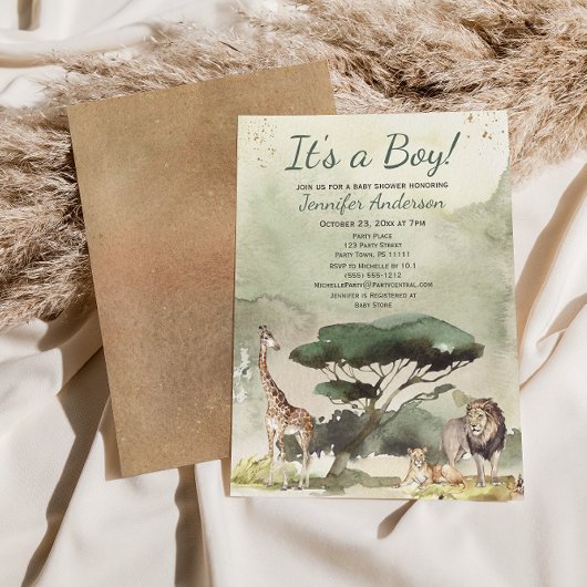 Safari Sahara Savanna Animals Baby shower Kaart