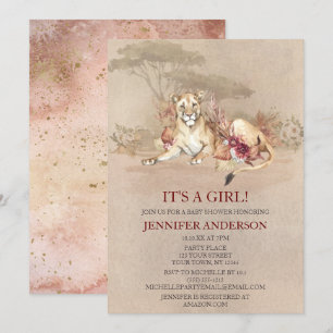 Safari Sahara Savanna Lion GIRL Baby shower Kaart
