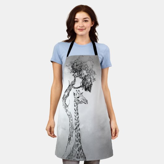 Safari Scene met Giraffe- en boominkt-Schort Schort (Gedragen)