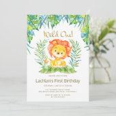 Safari Schattige Lion Wild One 1st Birthday Party Kaart (Staand voorkant)