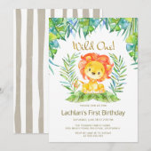 Safari Schattige Lion Wild One 1st Birthday Party Kaart (Voorkant / Achterkant)