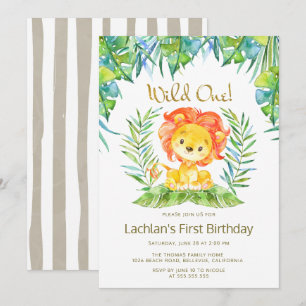 Safari Schattige Lion Wild One 1st Birthday Party Kaart