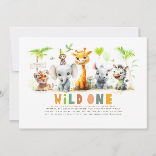 Safari Schattigee Baby Dieren Verjaardagsuitnodigi Kaart (Voorkant)