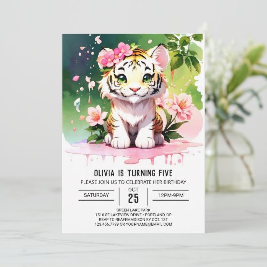 Safari Schattigee Tijger Verjaardagsuitnodiging Kaart (Staand voorkant)