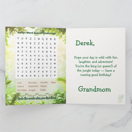 Safari See-n-Find Birthday Fun for Kids Kaart (Binnen)